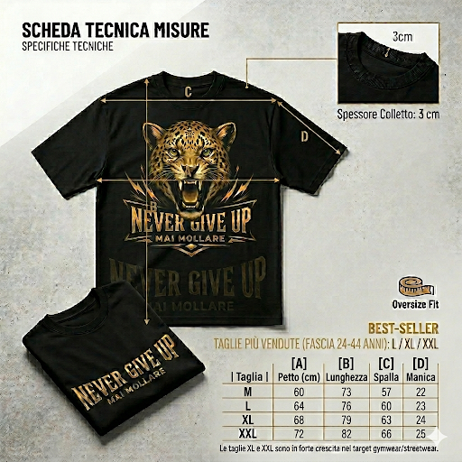 T-shirt "Never Give Up" – Edizione Oro